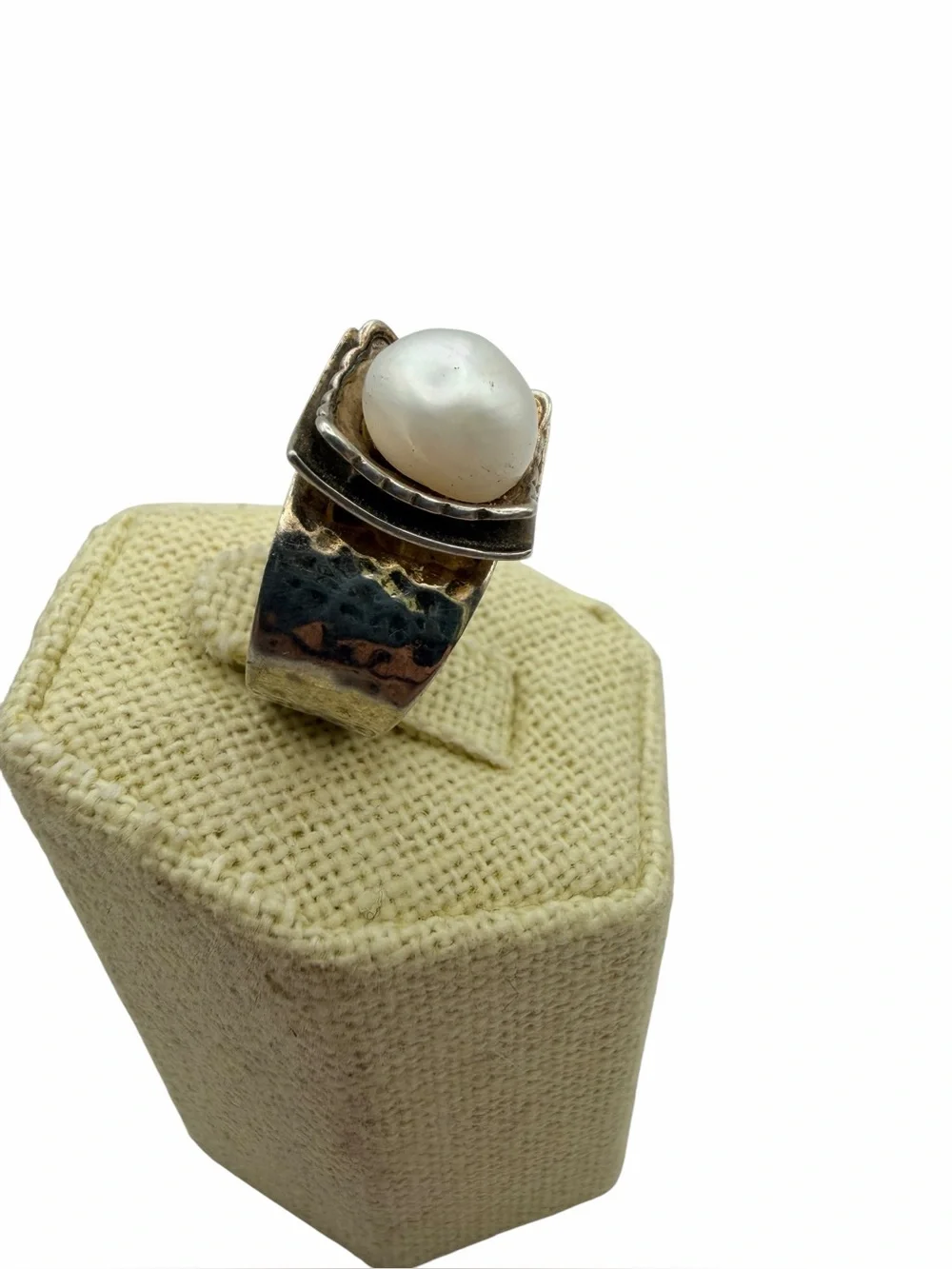 Vintage Silpada Hammered Sterling Silver and Pearl Ring 5.5